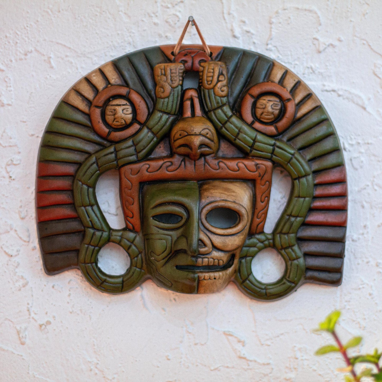 Aztec Duality Life and Death Pre-Hispanic Mask Ceramic Replica