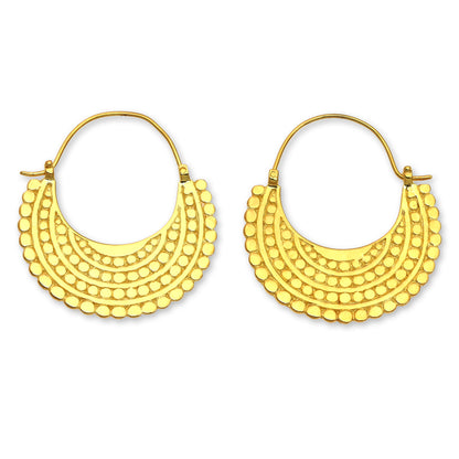 Golden Crescent Artisan Crafted 22k Gold Plated Hoop Style Earrings