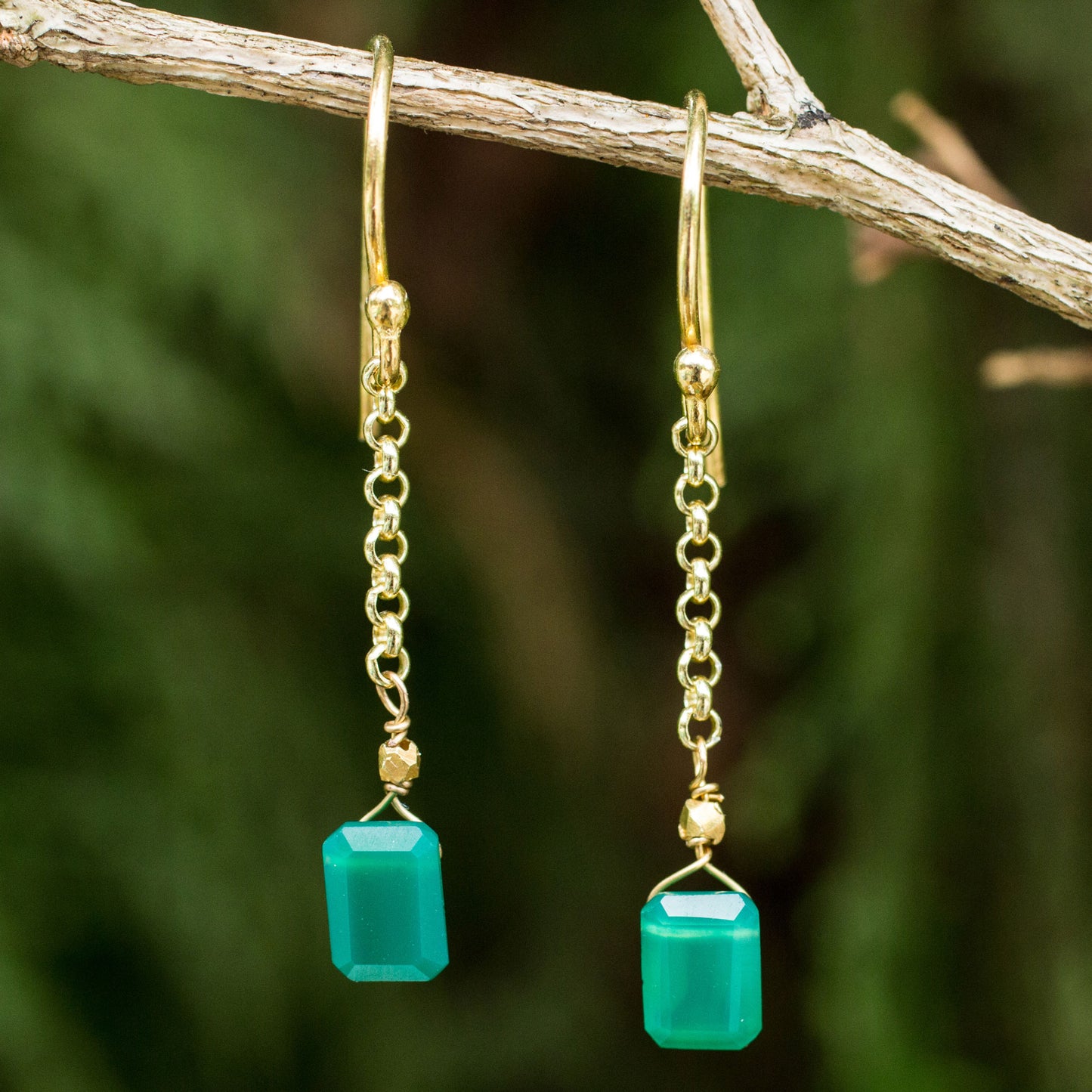 Living Soul Green Onyx & Gold Vermeil Dangle Earrings