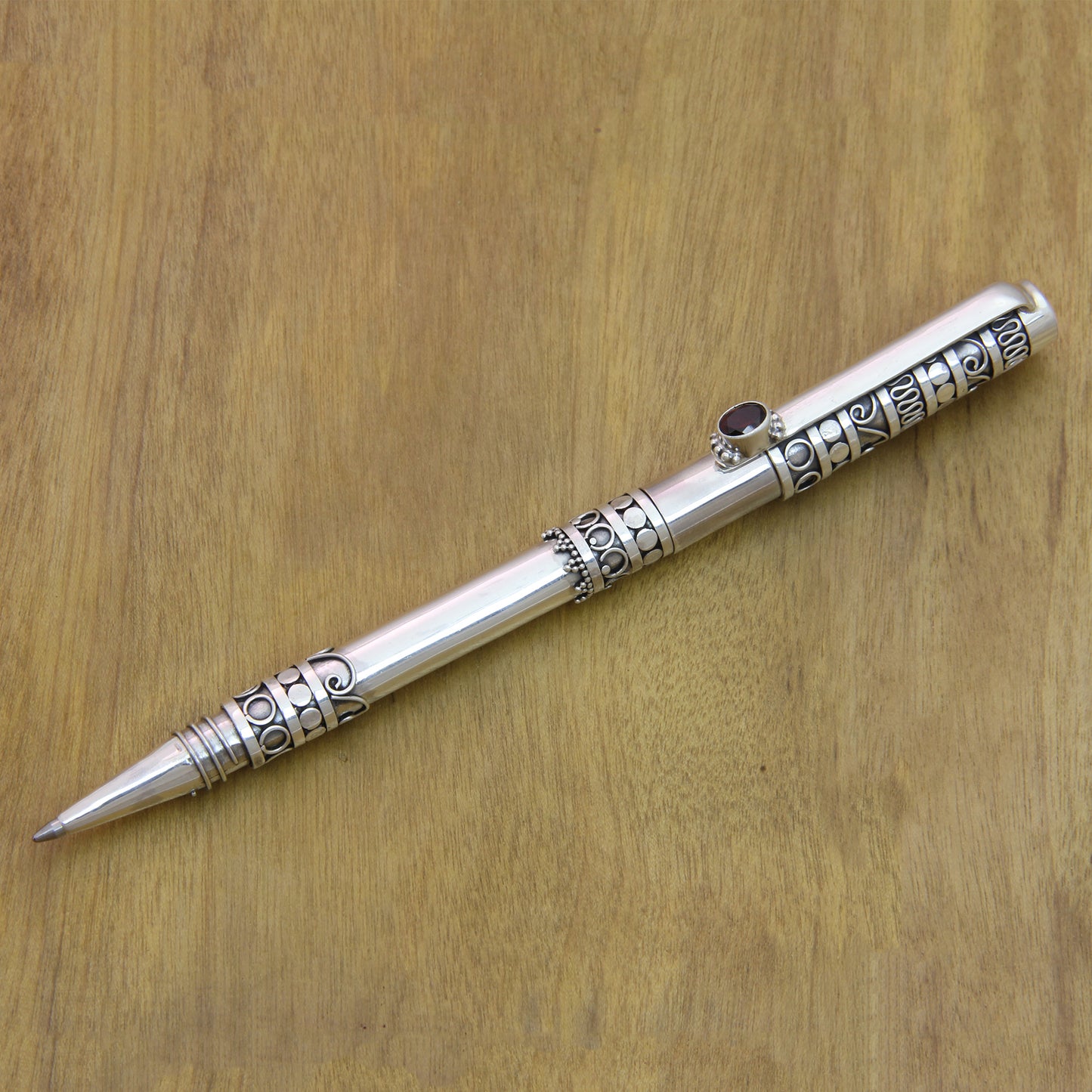 Pillar of Tradition Silver & Garnet Ballpoint Pen