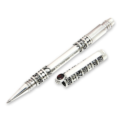 Pillar of Tradition Silver & Garnet Ballpoint Pen