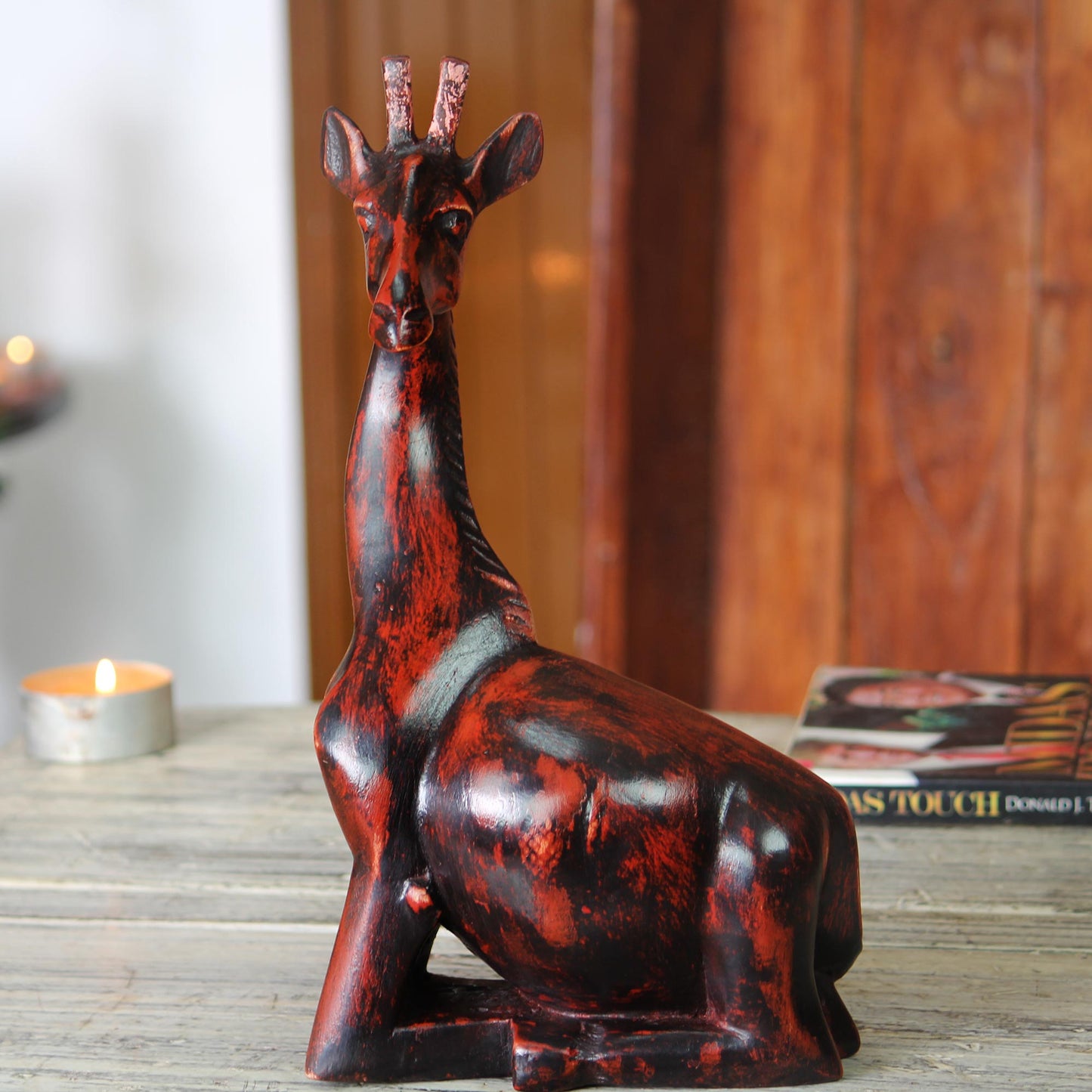 Kneeling Giraffe African Hand Carved Wood Kneeling Giraffe Sculpture