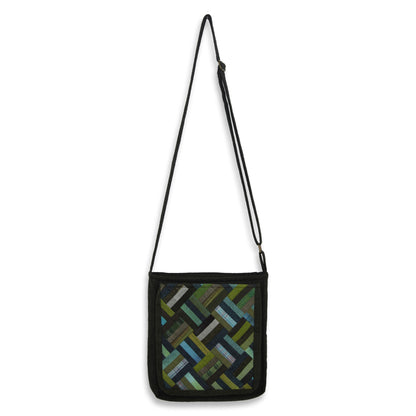 Dark Green Siam Cotton Thai Applique Shoulder Bag in Green with 3 Pockets