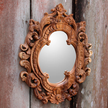 Mataram Rococo Ornate Rococo Style Carved Wood Mirror from Bali Artisan