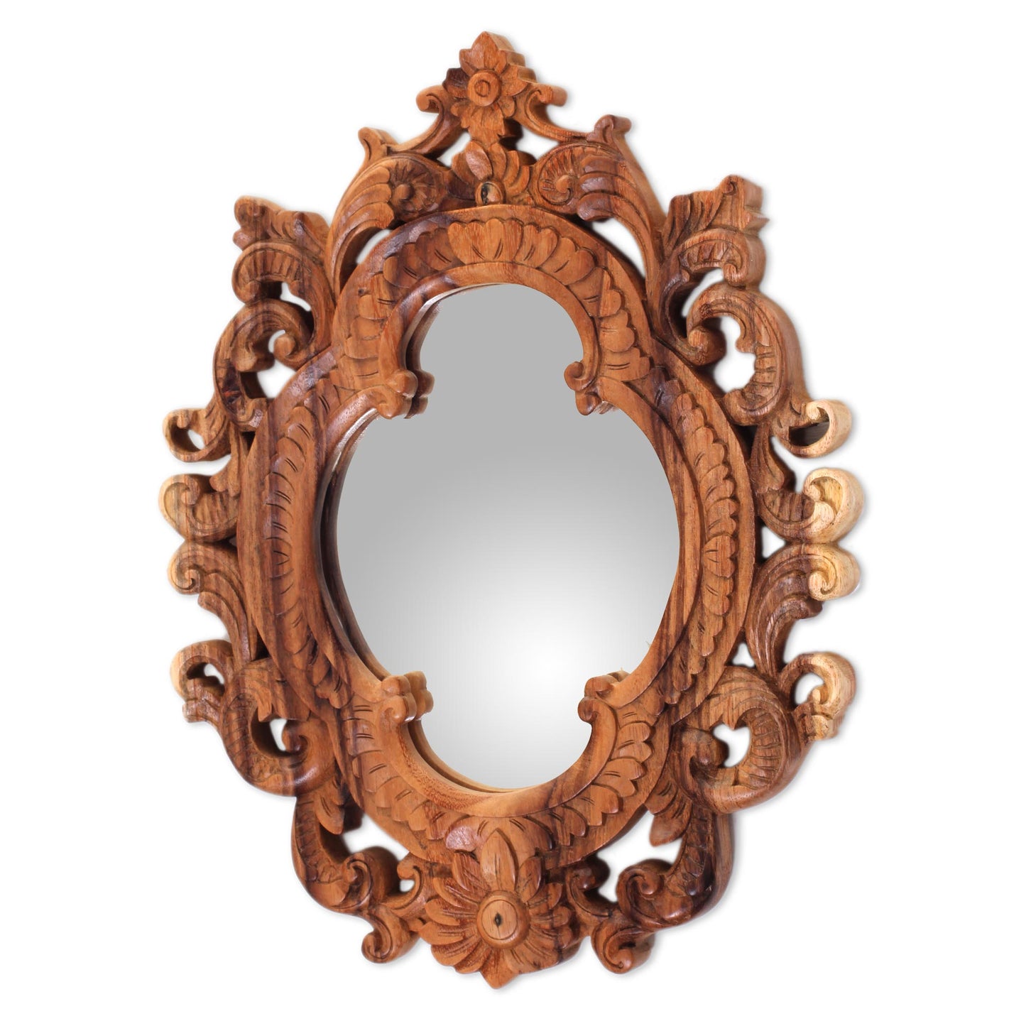 Mataram Rococo Ornate Rococo Style Carved Wood Mirror from Bali Artisan