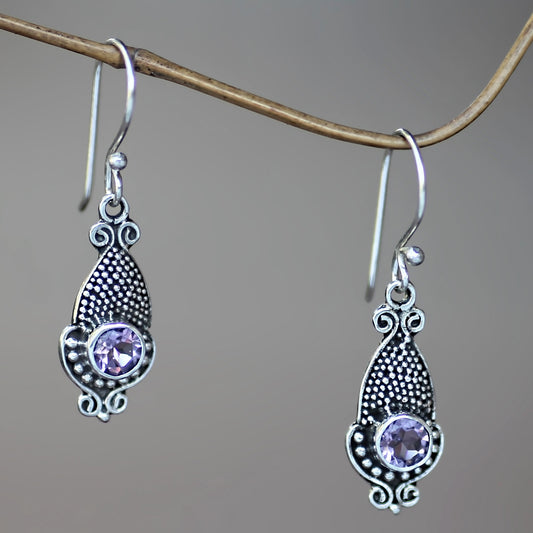 Purple Cephalopod Amethyst and Sterling Silver 925 Earrings with Squid Motif