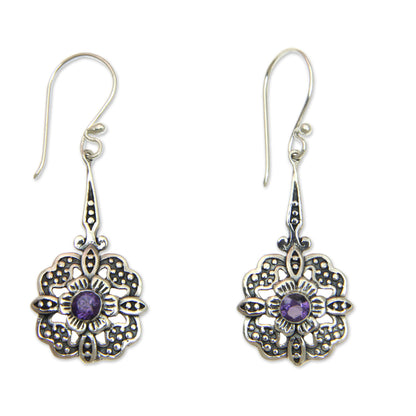 Purple Rafflesia Amethyst-Centered Flower Earrings Handmade in Bali