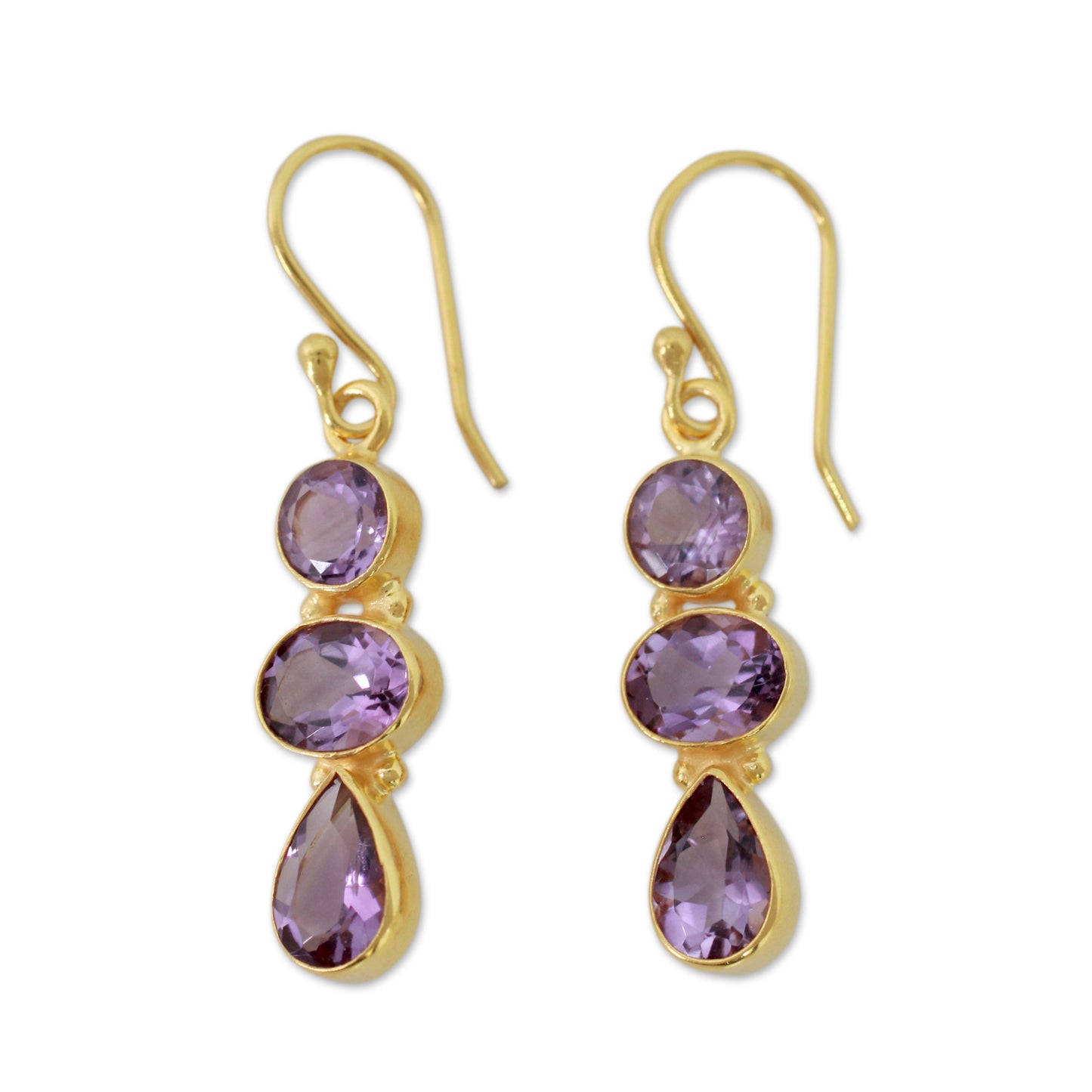 Lilac Triad Amethyst Gold-Plated Dangle Earrings