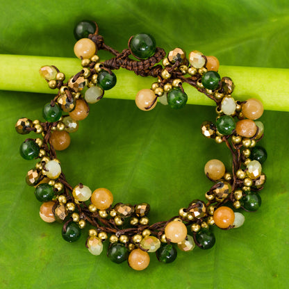 Tropical Cattlelaya Artisan Hand Knotted Green Yellow Beaded Bracelet