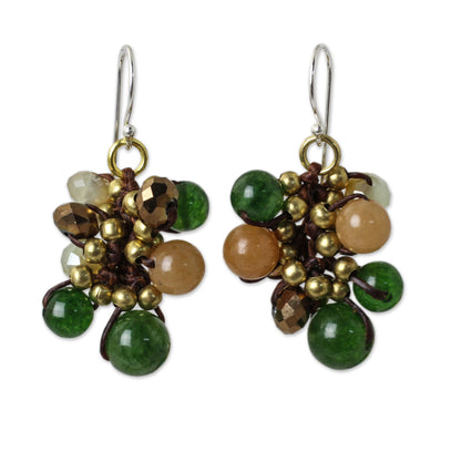 Tropical Cattlelaya Artisan Hand Knotted Green Yellow Beaded Cluster Earrings