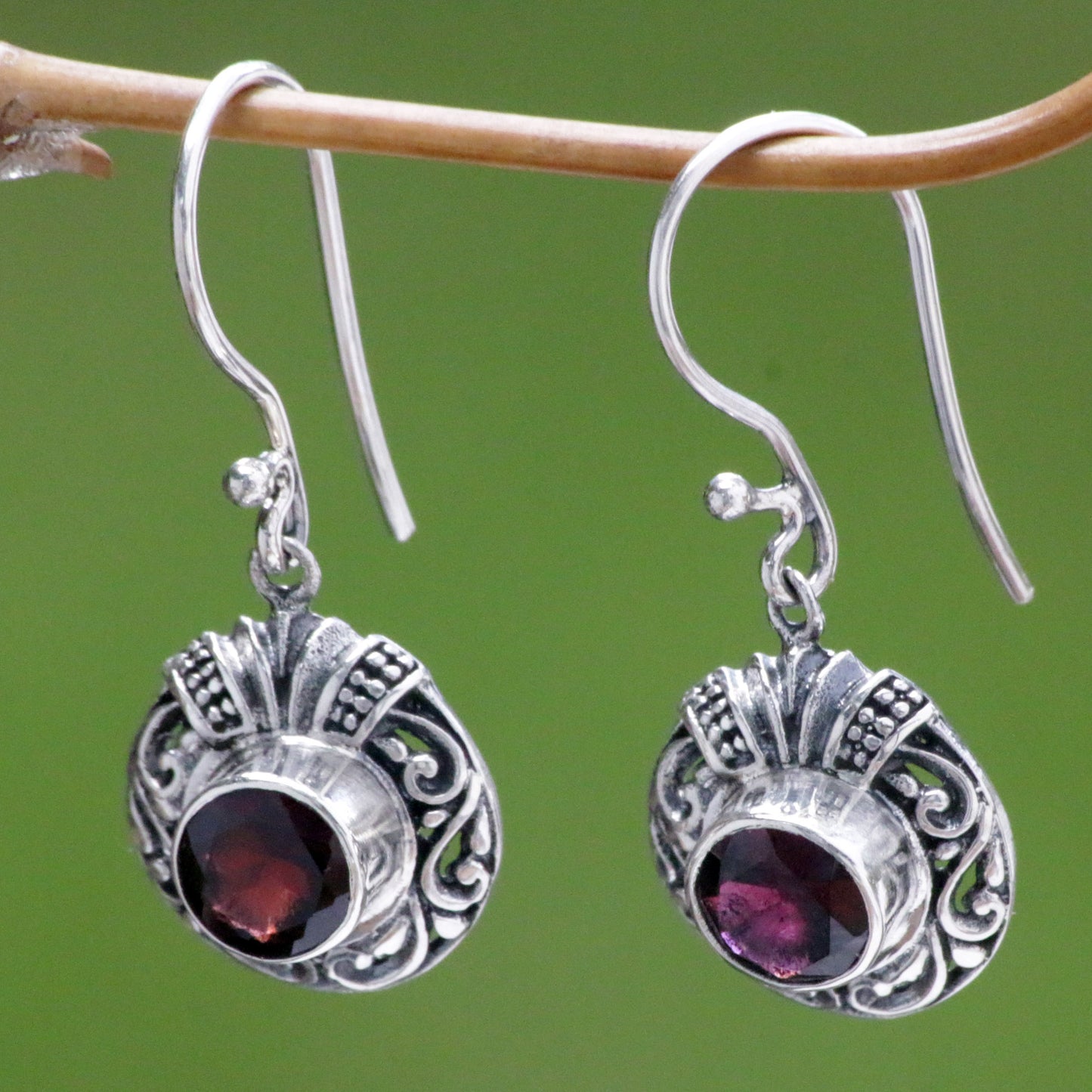 Scarlet Ladybug Fair Trade Sterling Silver and Garnet Dangle Earrings