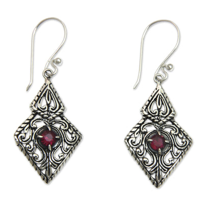 Sacred Forest Fair Trade Sterling Silver and Garnet Ornate Dangle Earrings