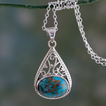 Divine Sky Sterling Silver and Composite Turquoise Pendant Necklace