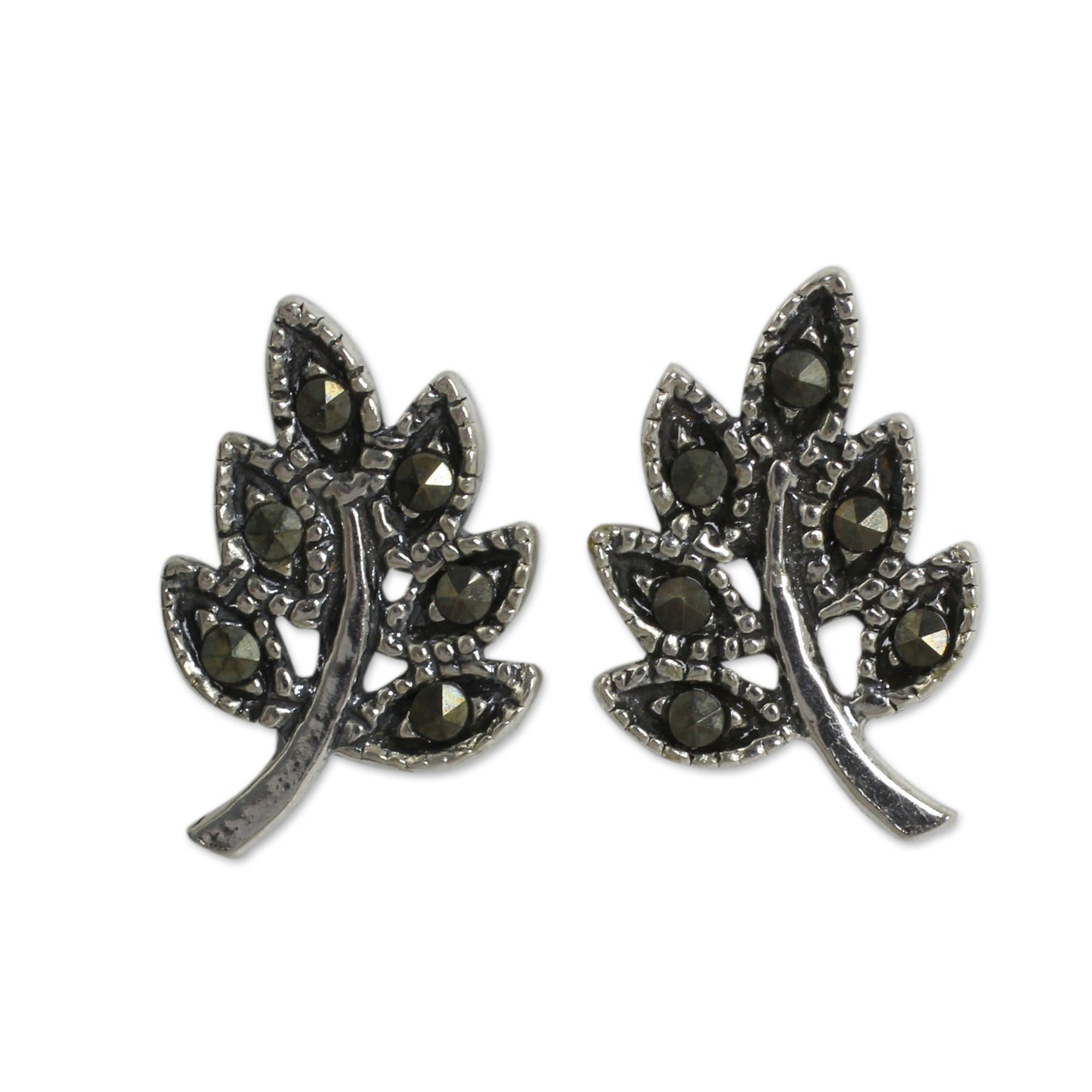 Petite Leaves Marcasite & Silver Stud Earrings