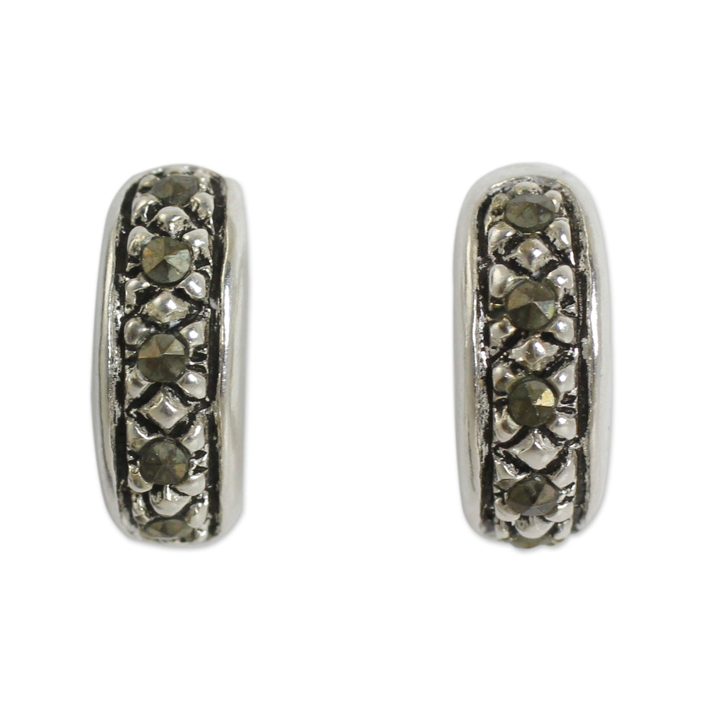 Dew Sterling Silver Half Hoop Earrings Crafted with Marcasite