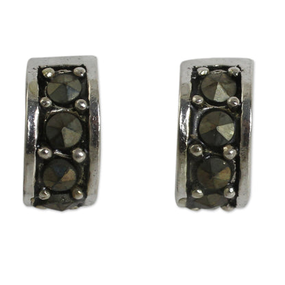 Ever Happy Marcasite Studs on Sterling Silver Half Hoop Earrings