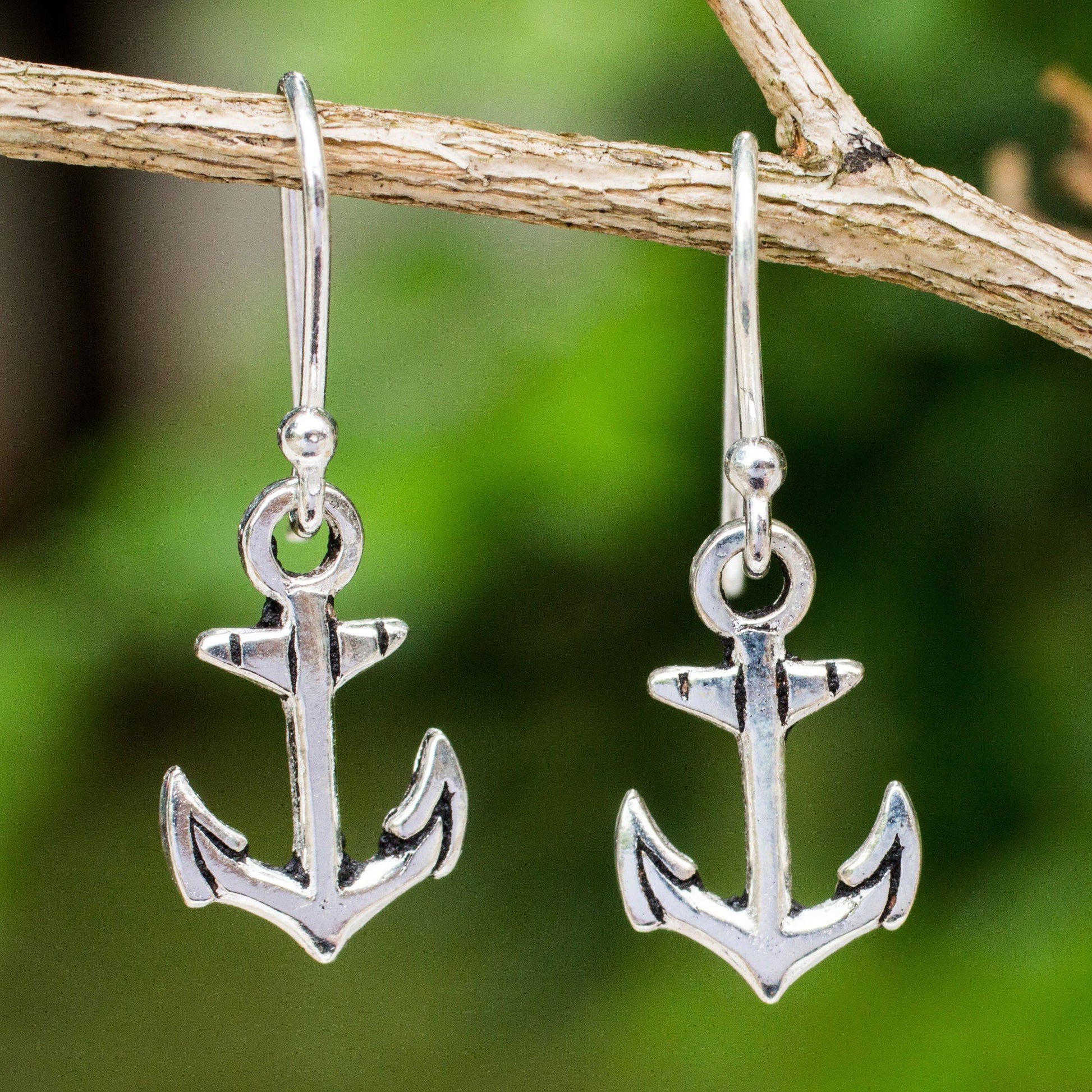 NOVICA - Anchor Dangle Earrings