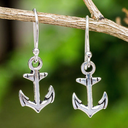 NOVICA - Anchor Dangle Earrings