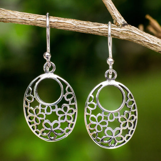 Blooming Trance Artisan Crafted Sterling Silver Flower Openwork Earrings