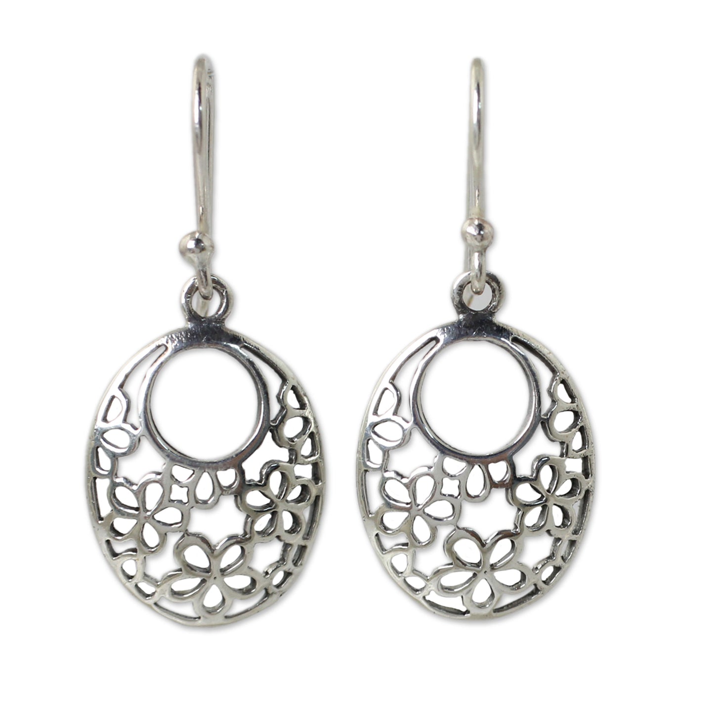 Blooming Trance Artisan Crafted Sterling Silver Flower Openwork Earrings