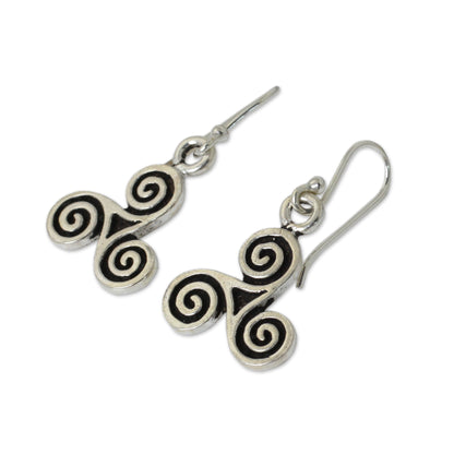 Celtic Tri Spiral Silver Dangle Earrings