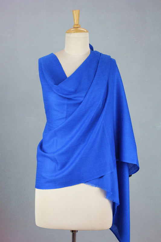 Kashmiri Diamonds in Blue Royal Blue Hand Loomed All Wool Shawl Made in India