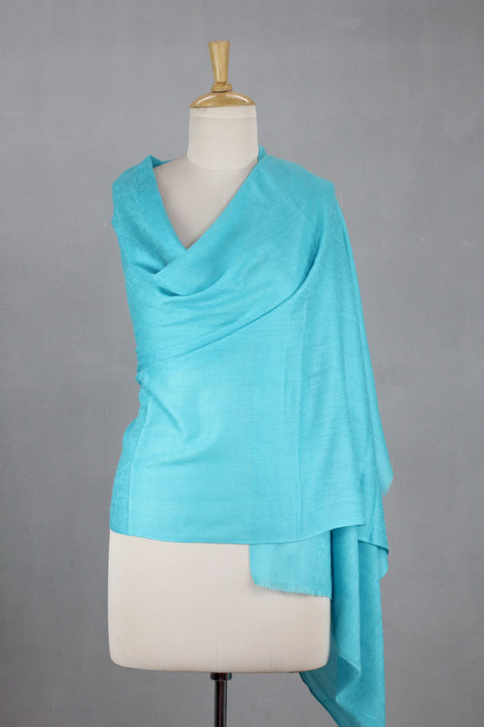 Cyan Glamour All-Wool Sky Blue Women's Shawl Handwoven in India