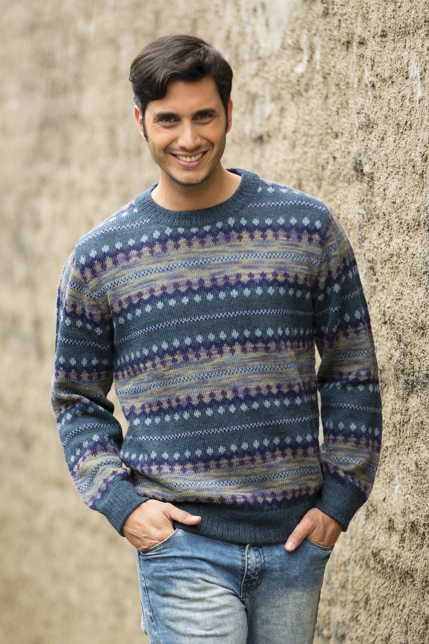 Cajamarca Blues Blue Men's Alpaca Sweater