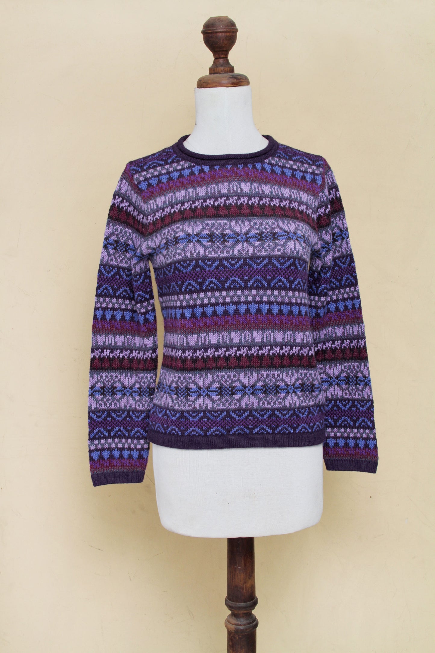 Purple Poppy Knit 100% Alpaca Snowflake Pattern Pullover Sweater