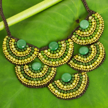 Yellow Green Waterfall Hand Crafted Beaded Jewelry Necklace from Thailand