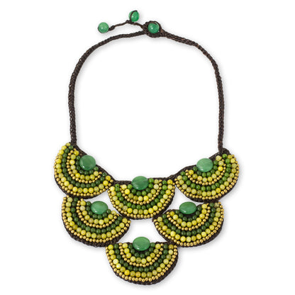 Yellow Green Waterfall Hand Crafted Beaded Jewelry Necklace from Thailand