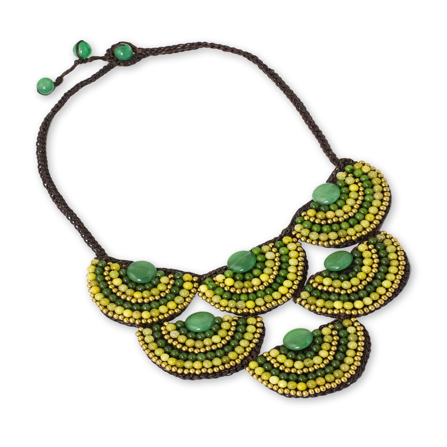 Yellow Green Waterfall Hand Crafted Beaded Jewelry Necklace from Thailand