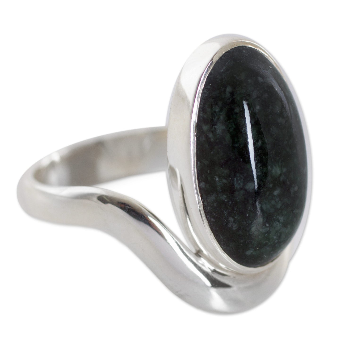 Secret of the Earth Dark Green Jade on Sterling Silver Artisan Crafted Ring