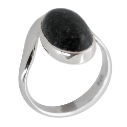 Secret of the Earth Dark Green Jade on Sterling Silver Artisan Crafted Ring