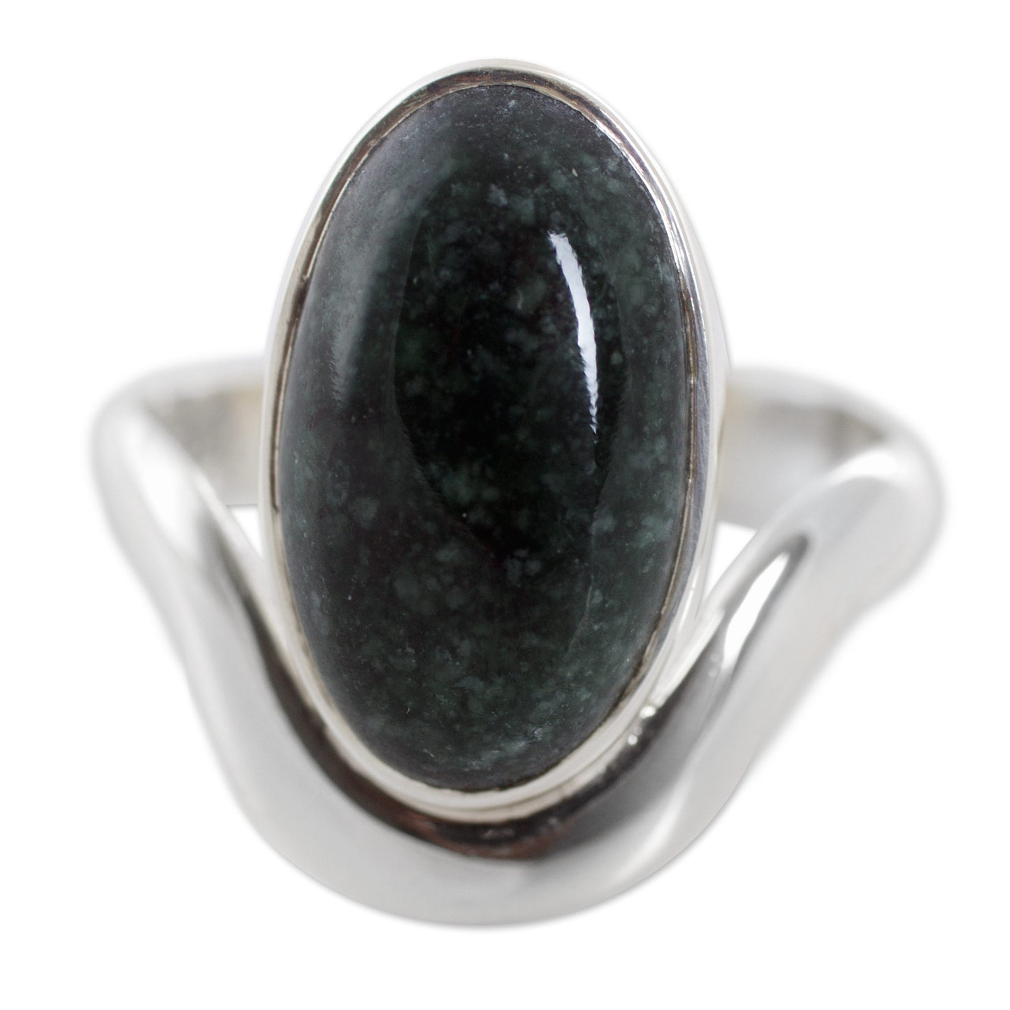 Secret of the Earth Dark Green Jade on Sterling Silver Artisan Crafted Ring