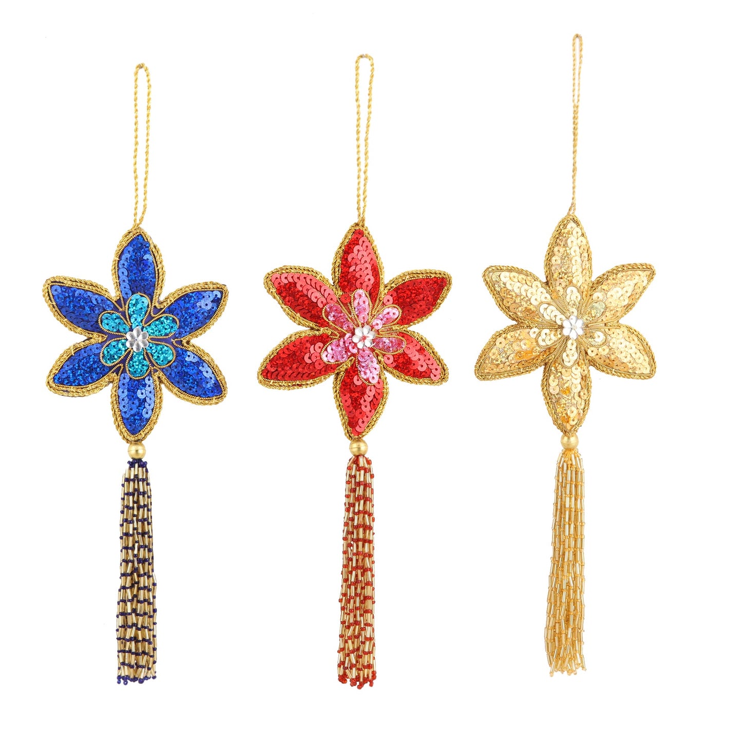 Poinsettia Handmade Beaded Sequin Colorful Christmas Ornaments (3)