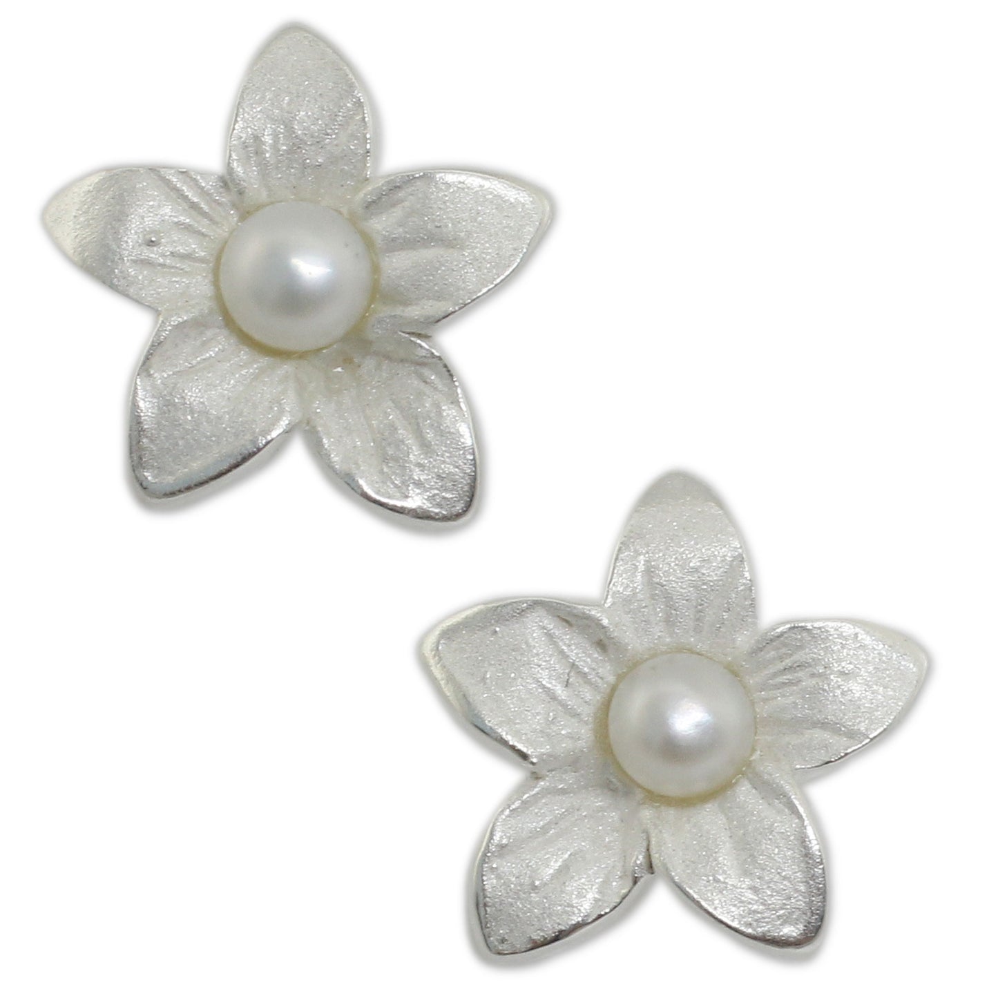 Blossom Pearl Silver Flower Button Earrings