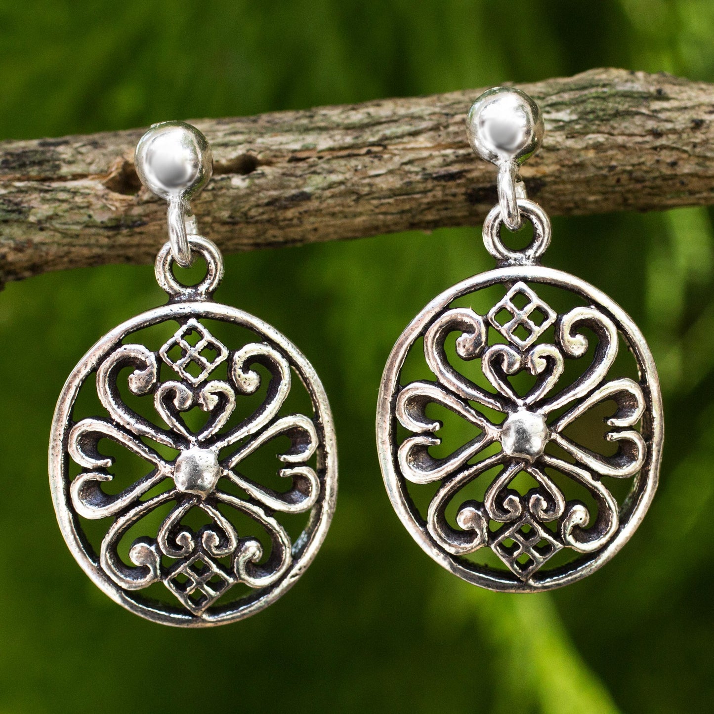 Lanna Enchantress Sterling Silver Filigree Dangle Earrings from Thailand