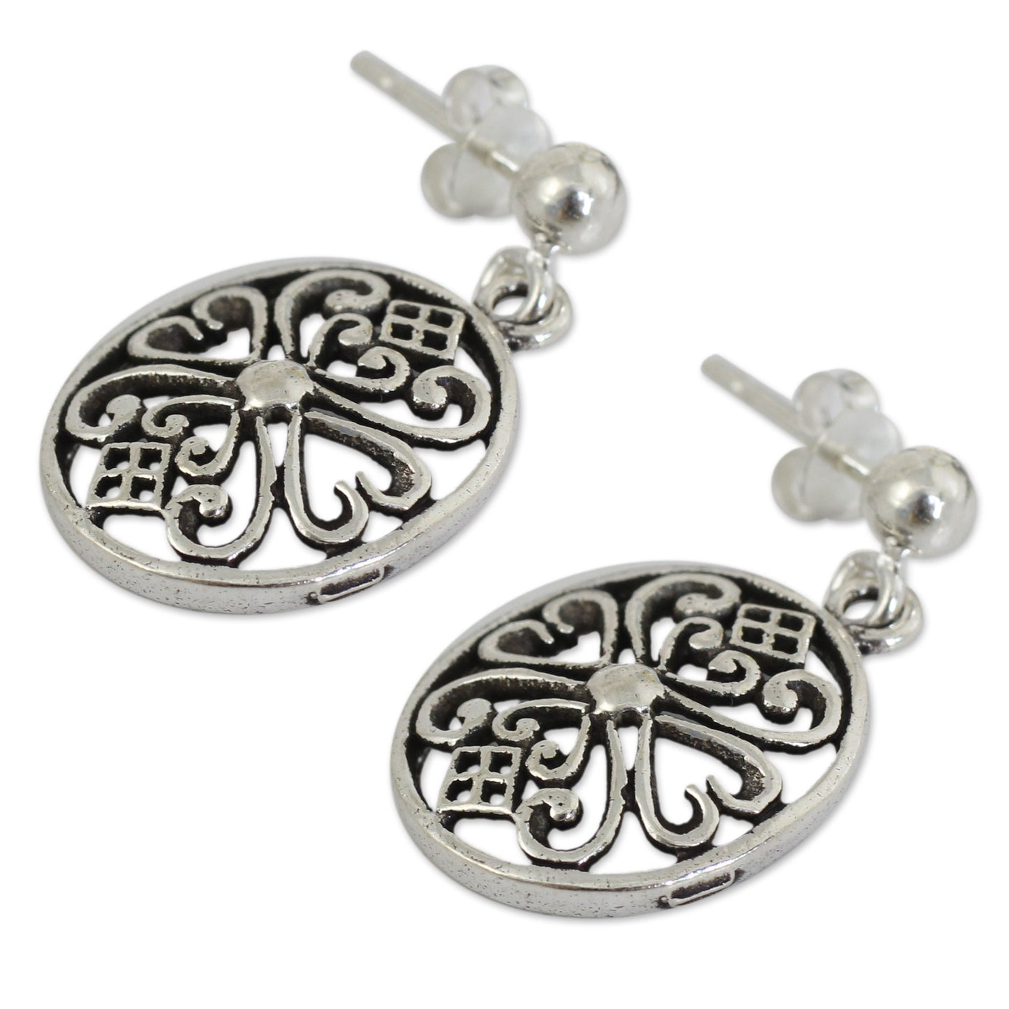 Lanna Enchantress Sterling Silver Filigree Dangle Earrings from Thailand