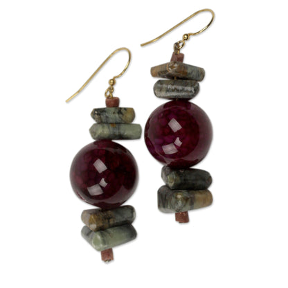 Oboafo Ye Na Purple Agate and Soapstone Beaded Earrings from Ghana