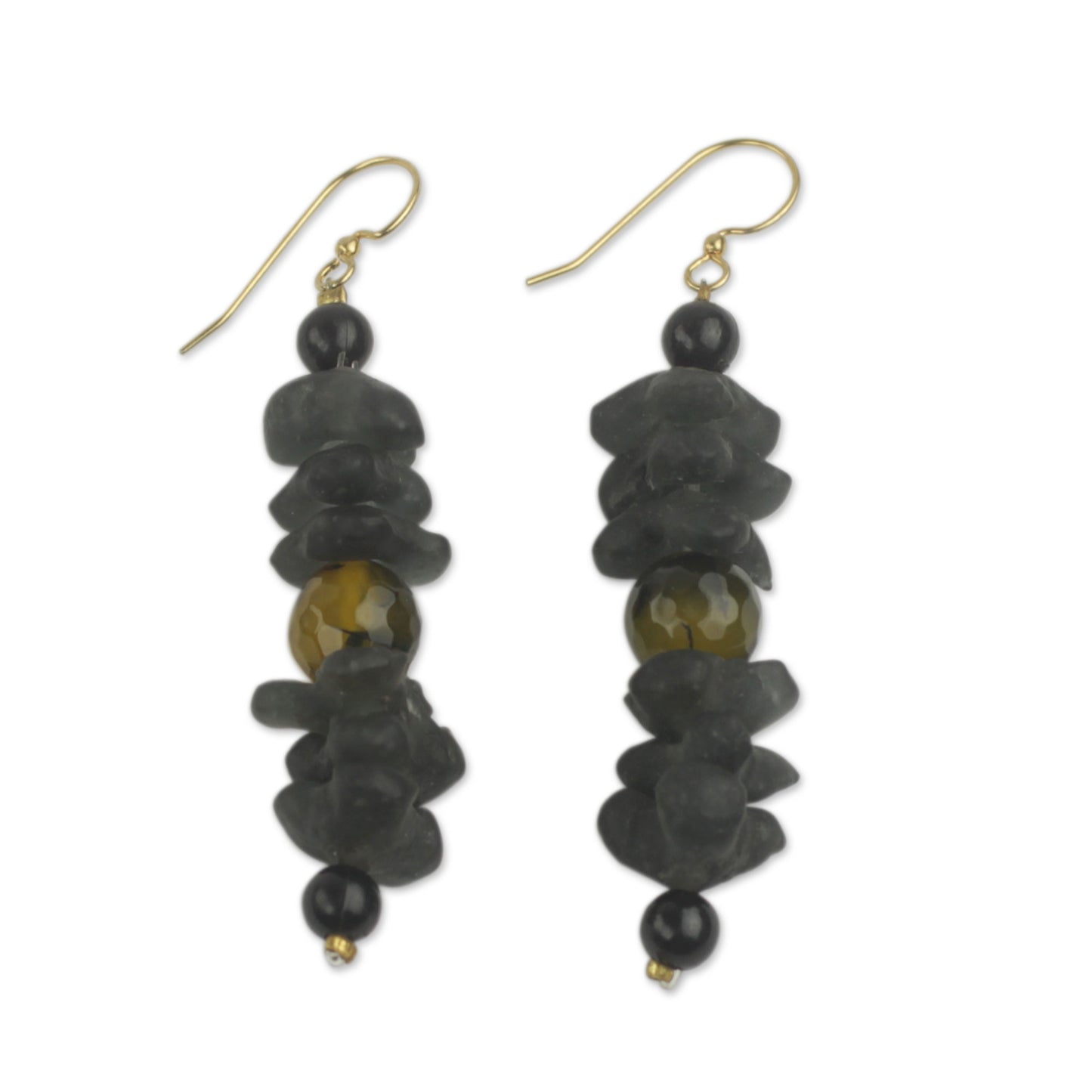 Akorfa Artisan Crafted Amber Earrings with Recycled Glass Beads