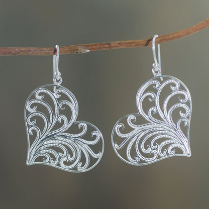 Lace Valentine Handmade Sterling Silver Filigree Heart Earrings from Peru