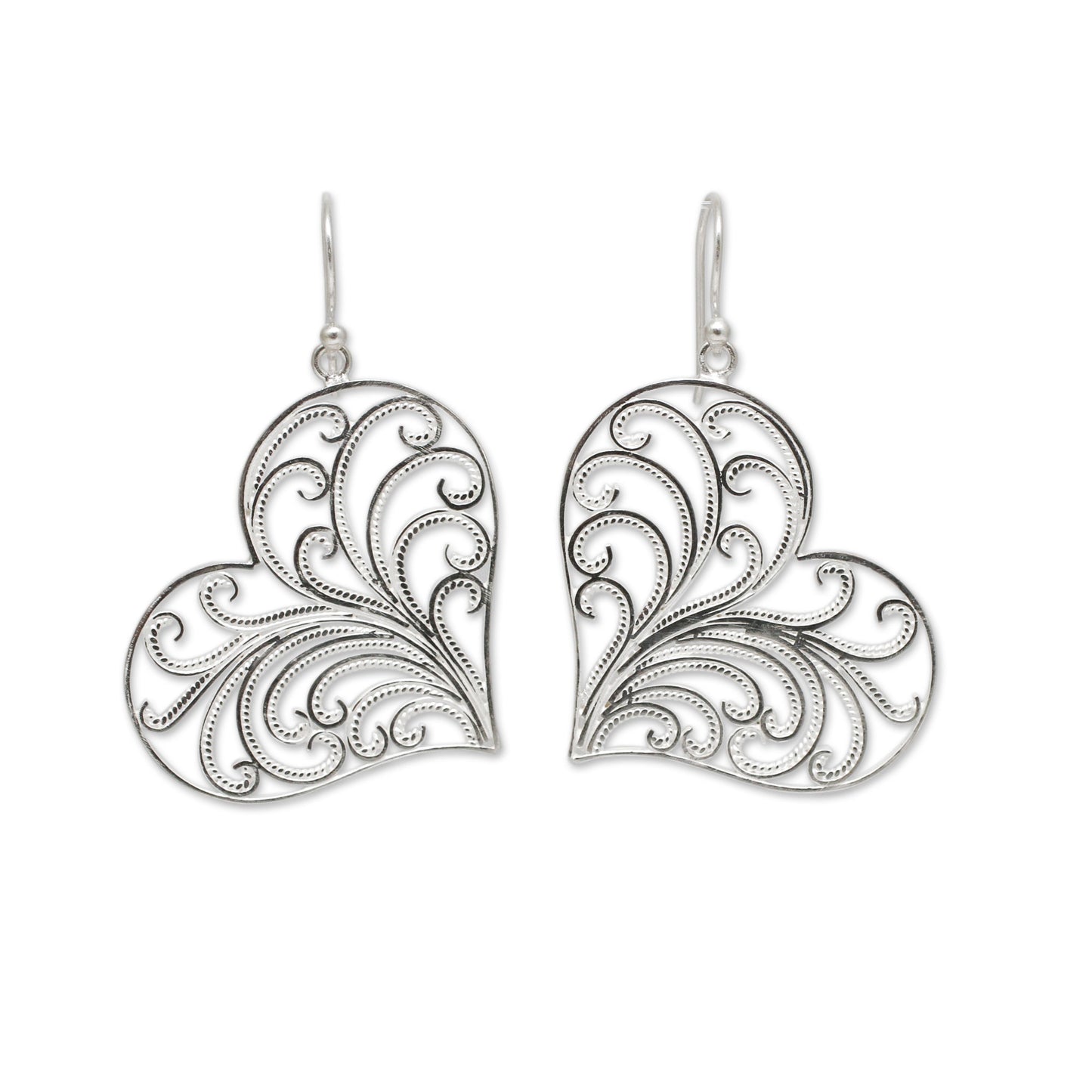 Lace Valentine Handmade Sterling Silver Filigree Heart Earrings from Peru