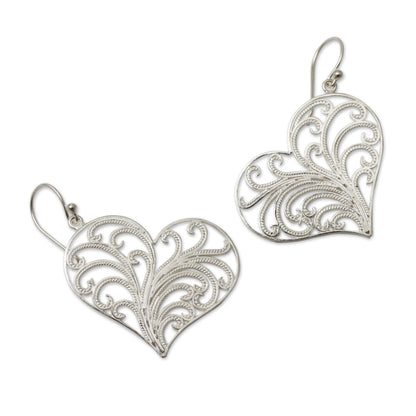 Lace Valentine Handmade Sterling Silver Filigree Heart Earrings from Peru