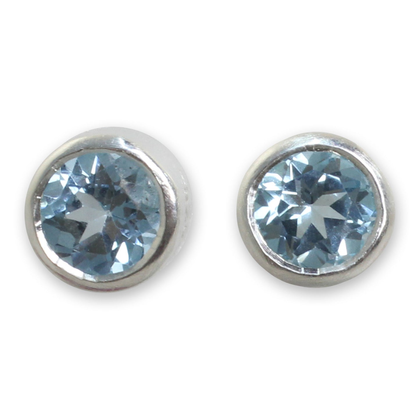 Light Sterling Silver Stud Earrings with Faceted Blue Topaz