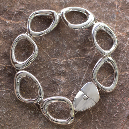 Bold Curves Mexican Handmade Taxco Silver Link Bracelet