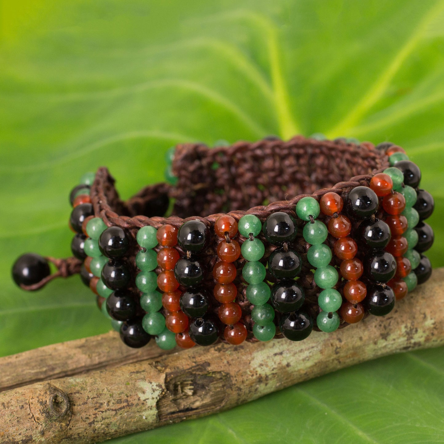 Ethnic Parallels Carnelian and Quartz Handmade Boho Wristband Bracelet