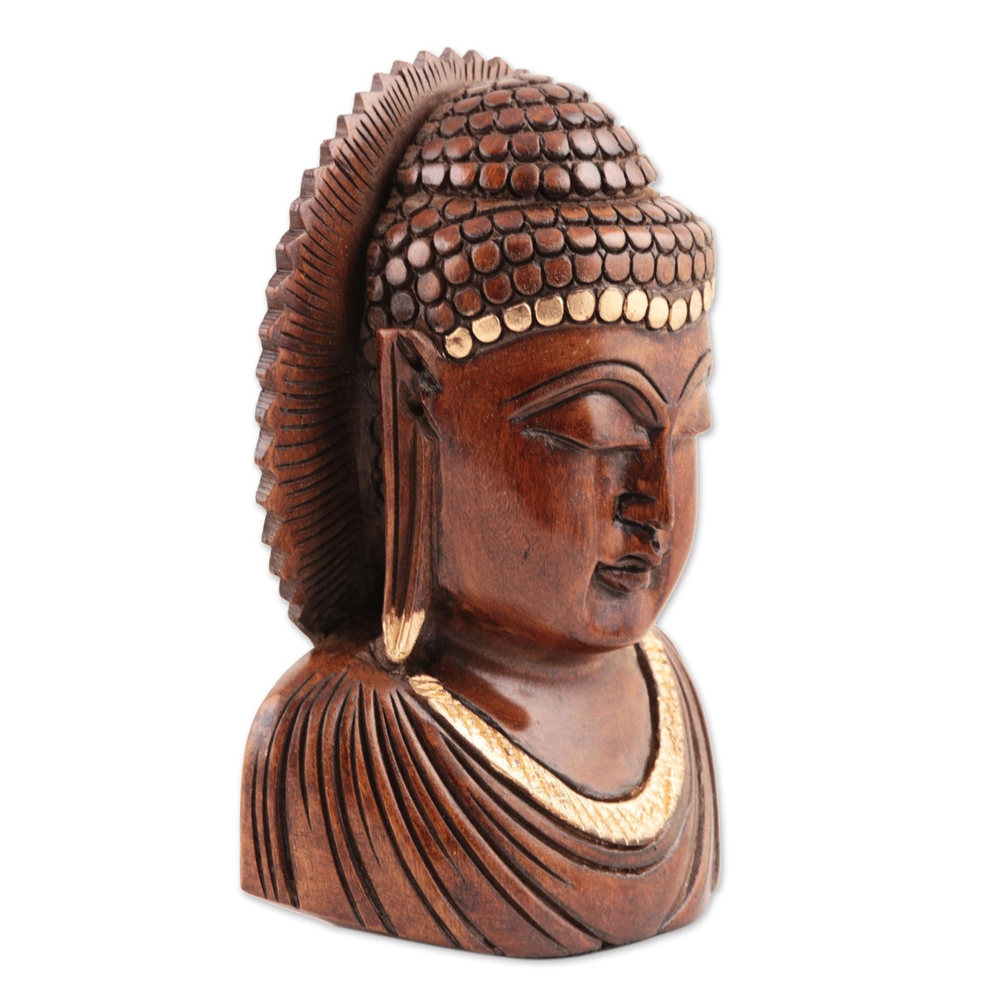 Peaceful Indian Buddha Vividly Hand Carved Wood Buddhist Antiqued Sculpture