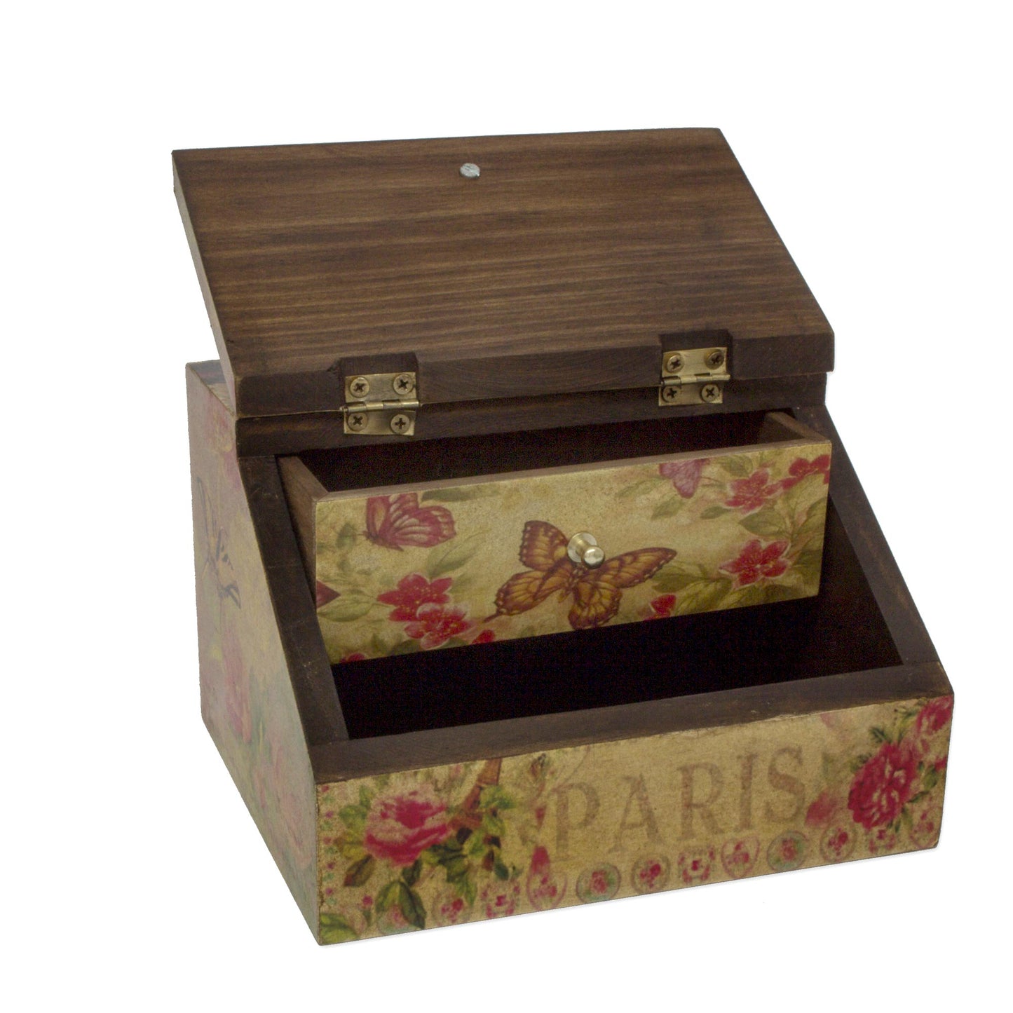 Butterfly Enchantment Floral Decoupage Box with Butterflies and Hidden Drawer