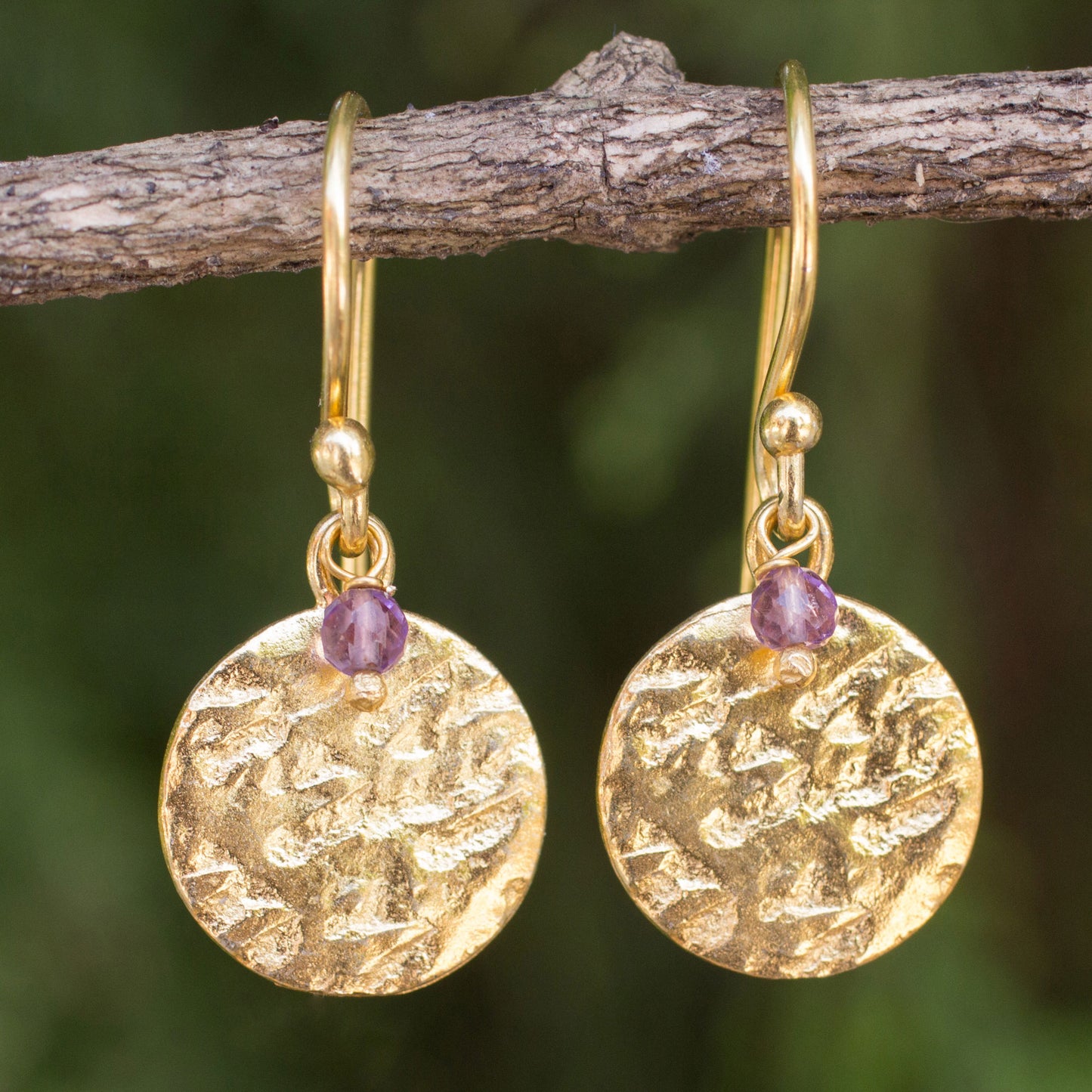 Purple Harvest Moon Amethyst Gold-Plated Silver Earrings